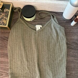 Bozzolo Olive Ribbed V-Neck Cami with Thin Straps